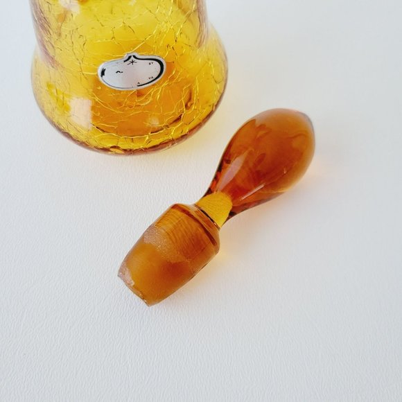 Hand Blown Amber Crackle Glass Cruet by Rainbow, Vintage Yellow Vinegar Bottle - Picture 8 of 14